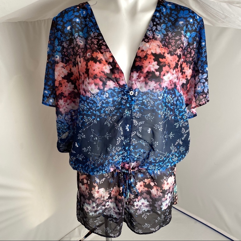 RACHEL Rachel Roy navy blue multicolor floral cover-up romper L